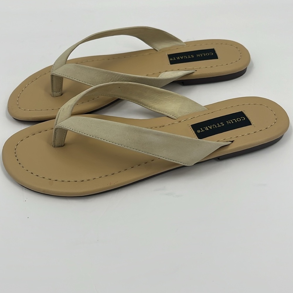 Colin Stuart Tan Leather Sandals Flip Flop Flat Casual Ivory Beige Thong Cream 9